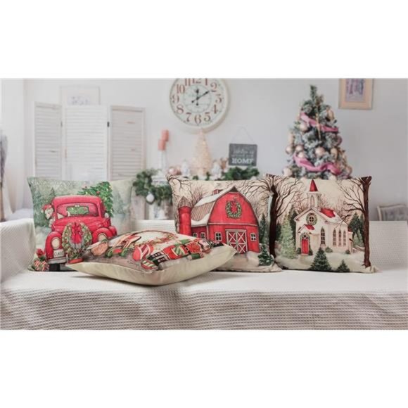 Set of 4 Christmas Decorations |  Christmas Pillow Covers 18 x 18 Inches - Picture 1 of 6